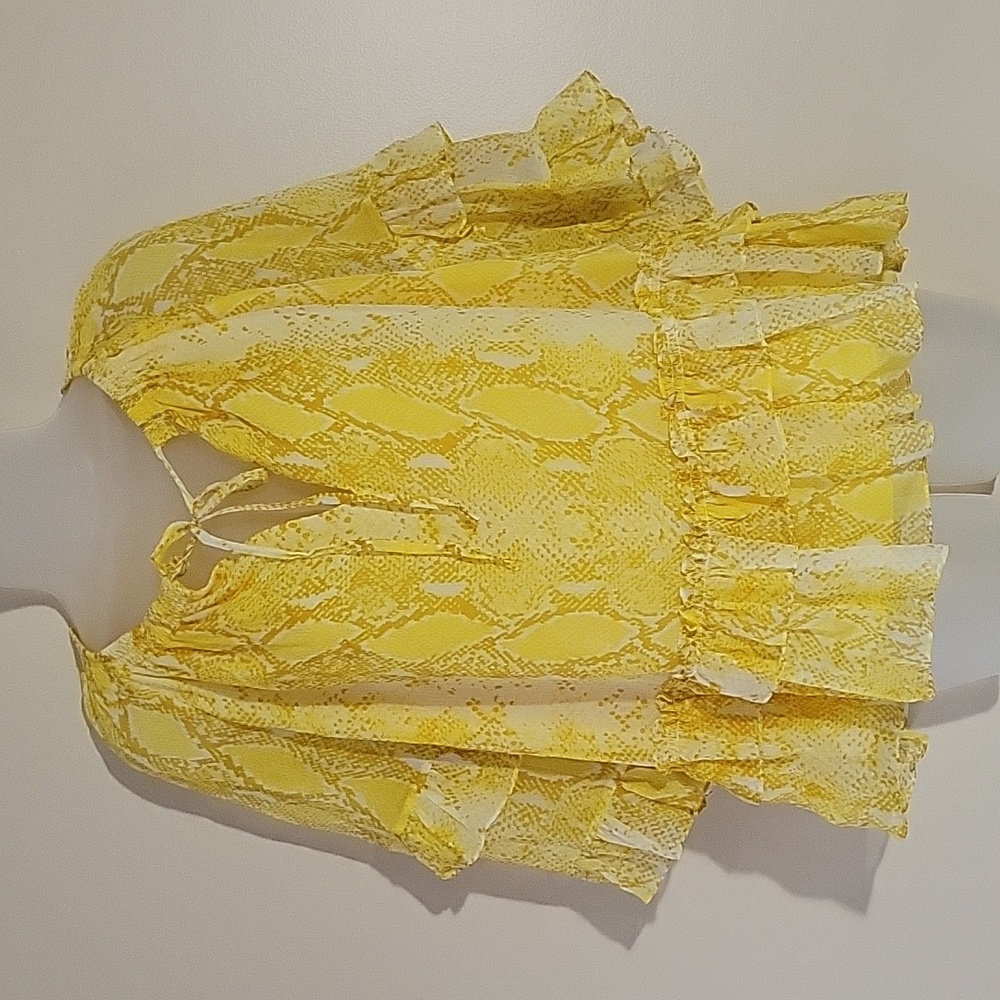 Diane Von Furstenberg Top Ruffle Silk Chiffon Blouse Shirt yellow sz Medium